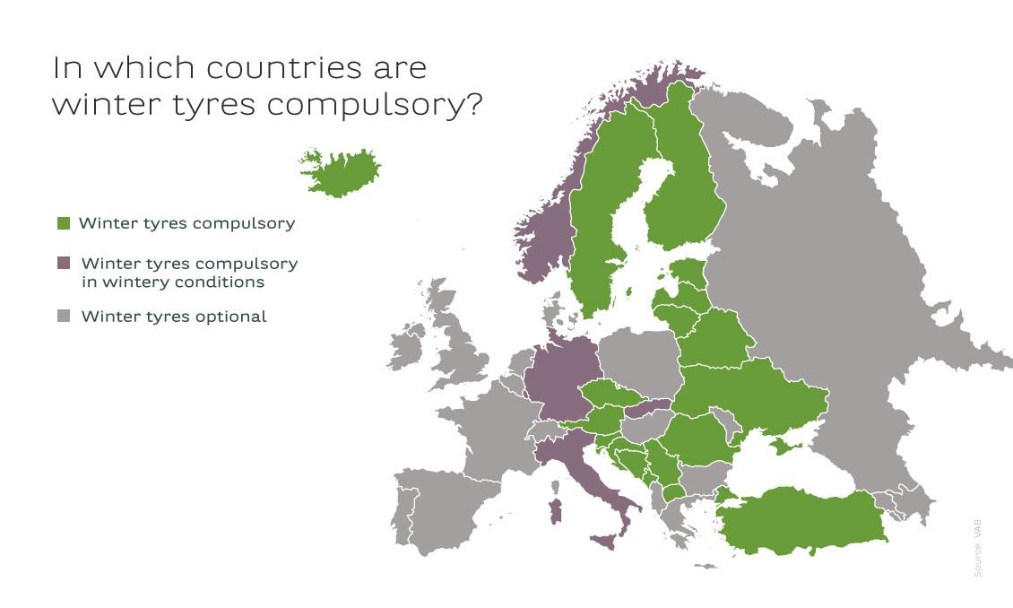 Winter tyres compulsory in these countries