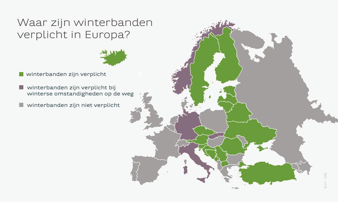 Winterbanden zijn verplicht in deze landen